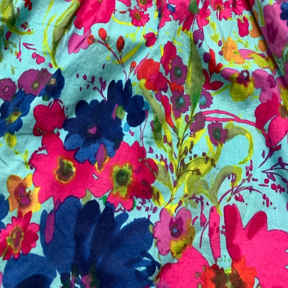 Girls turquoise/navy/pink flower print sun dress